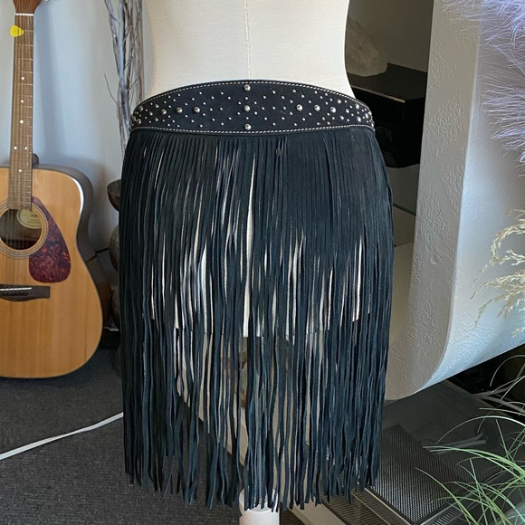 RARE Idyllwind Suede Studded Fringe Belt western rodeo festival biker leather - Picture 7 of 10